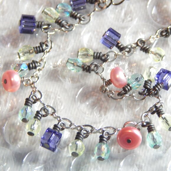 GEMSTONE BRACELET & MATCHING-"Spring Pastel Colors" - Genuine Swarovski Crystals - Picture 1 of 3